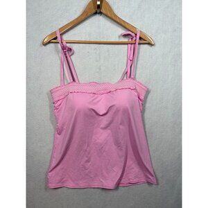 Lands' End x Draper James Women's Bandeau Tankini Swim Top Pink White Gingham 14